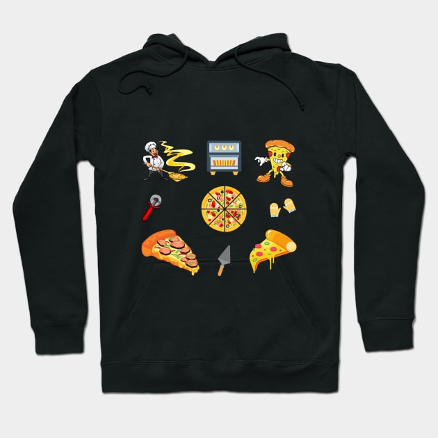 Assorted Veggie and Pepperoni Pizza Toppings Set Designs Pack Hoodie by IlanaArt